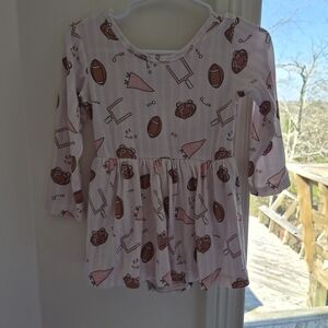 Caden Lane Pink Football & Cheer Printed Long-Sleeve Bamboo Twirl Dress